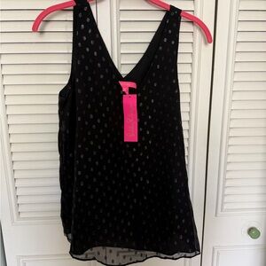 NWT Lilly Pulitzer Florin Silk Black Sleeveless V-Neck Polka Dot Chiffon Top